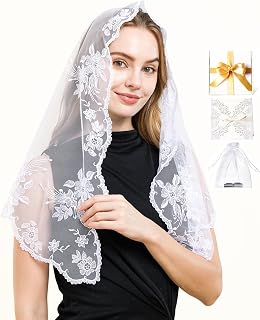 Mantilla Church Veil Gifts for Women, Embroidery Lace Catholic Mantilla Mass Head Covering Prayer Chapel Veils (White)