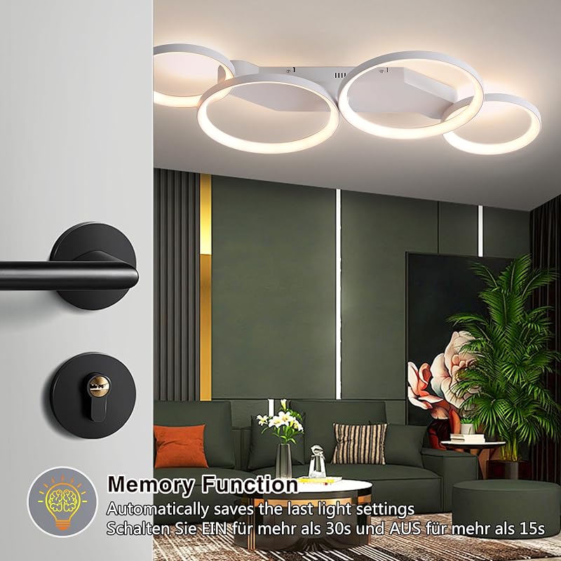SEATAIN 80 cm-es Távirányítós LED Mennyezeti Lámpa - Fehér 4 Gyűrűs Modern Dizájn, Szabályozható Fényerő, 3000-6000K, Éjszakai Fény Funkcióv