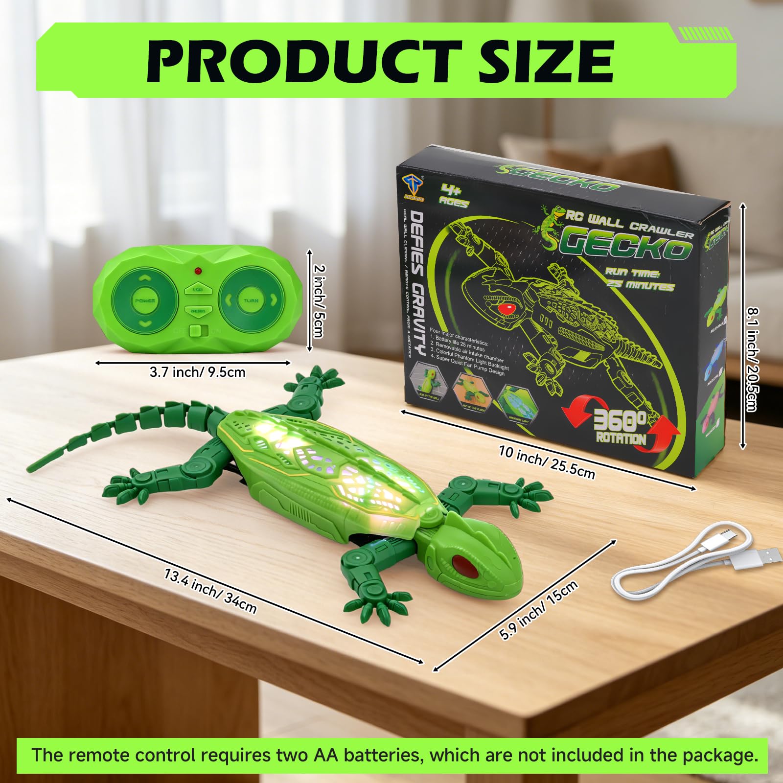 Gecko Radiocommandé avec Éclairage Dorsal, Nouveau Lézard Grimpeur – 9 Modes de Lumière, Jouet RC Gecko pour Enfants