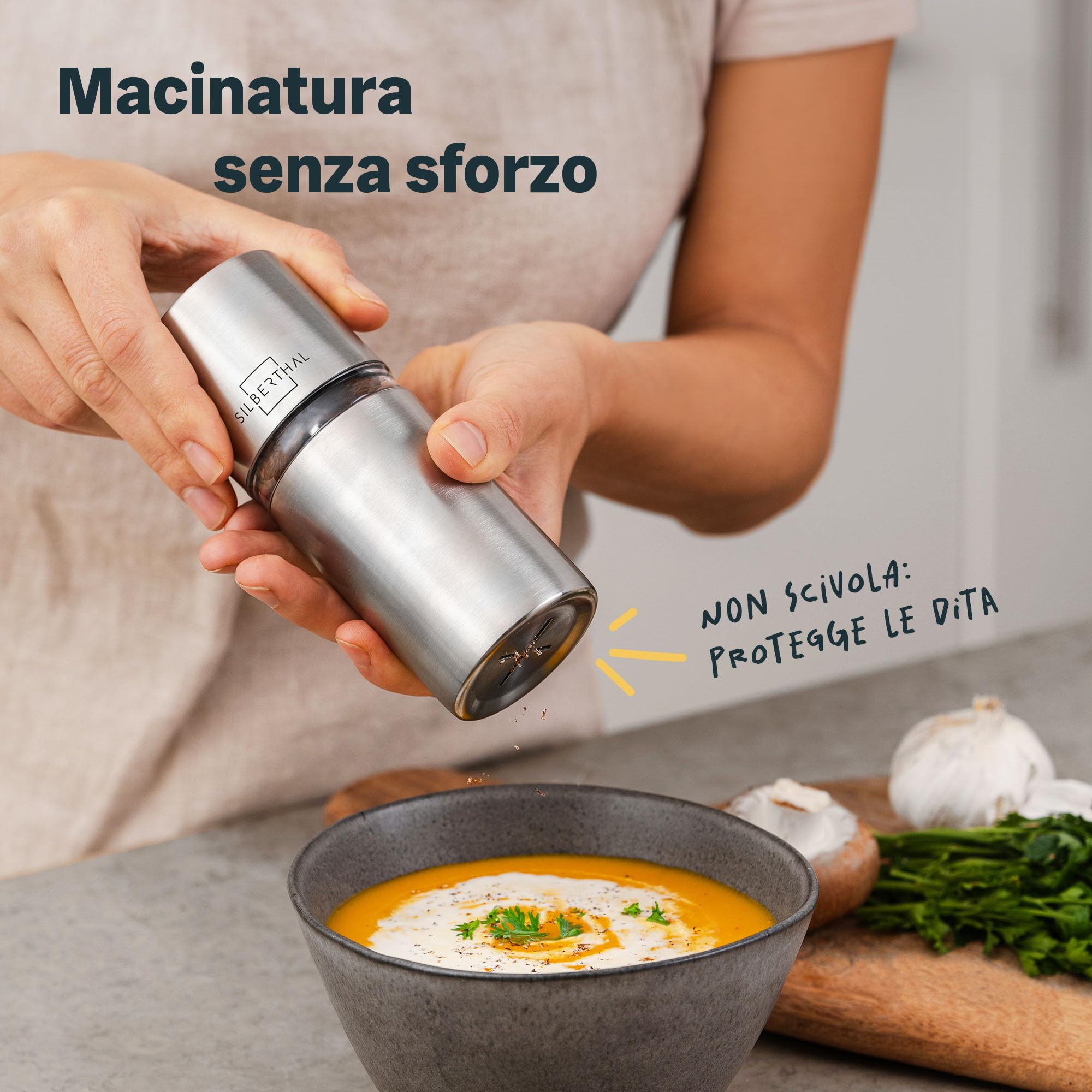 SILBERTHAL Macina noce moscata | Trita noce moscata | Grattugia noce moscata | Macina manuale noci con capienza per 4 noci moscate