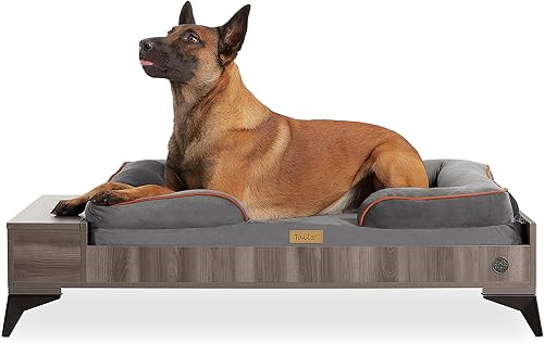 Miniatura 12 de Cama de madera para perros con colchón, cama elevada para mascotas grande a extra grande, resistente al agua, cama de madera para mascotas con