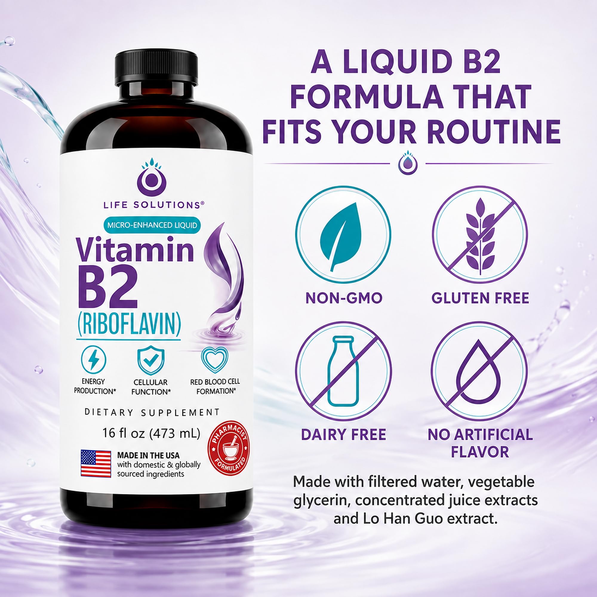 Life Solutions Vitamin B2 (Riboflavin) Liquid, 50 mg, 32 Servings, 16 Fl Oz — Amazon image 4