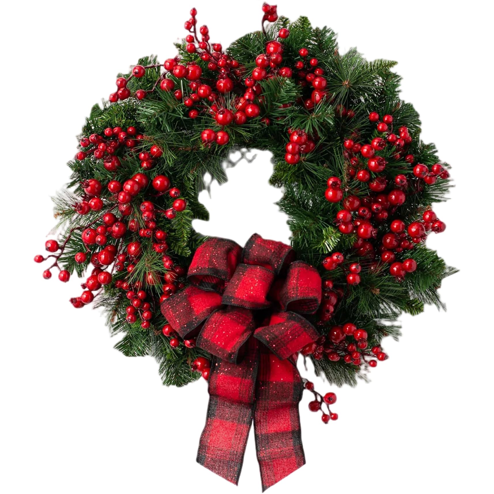 Couronne de Noël pour porte 16 pouces avec baies rouges