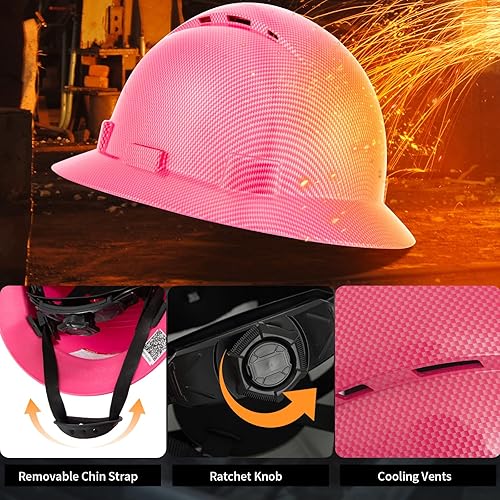 Miniatura 5 de ProtectX - Cascos de construcción de ala completa, ventilados, aprobados por la OSHA, con suspensión de 6 puntos, Cascos de construcción