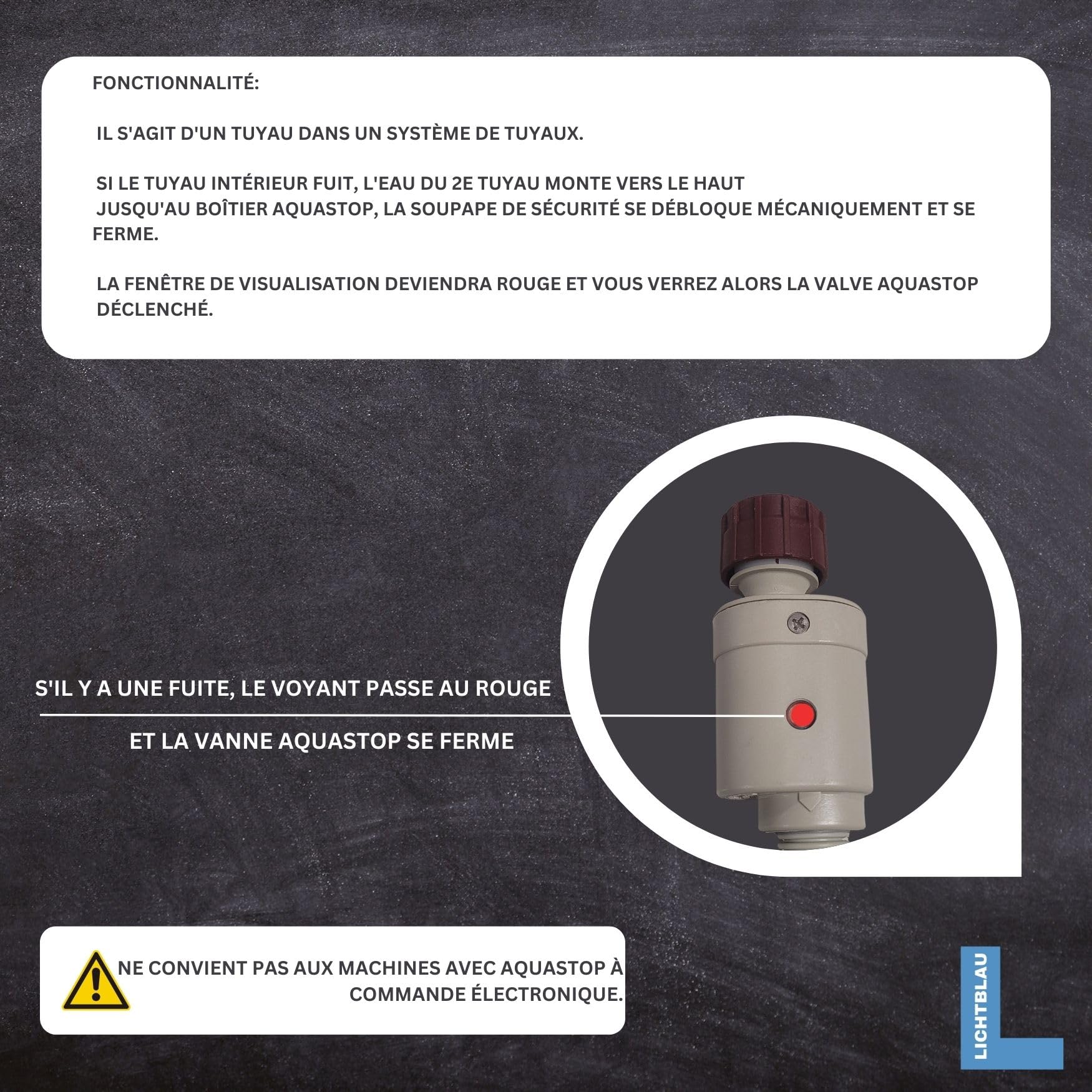 LICHTBLAU Tuyau Aquastop mécanique 4 m 3/4 pouce filetage métal tuyau alimentation sécurité lave linge lave vaisselle VDE valve sécurité non électronique