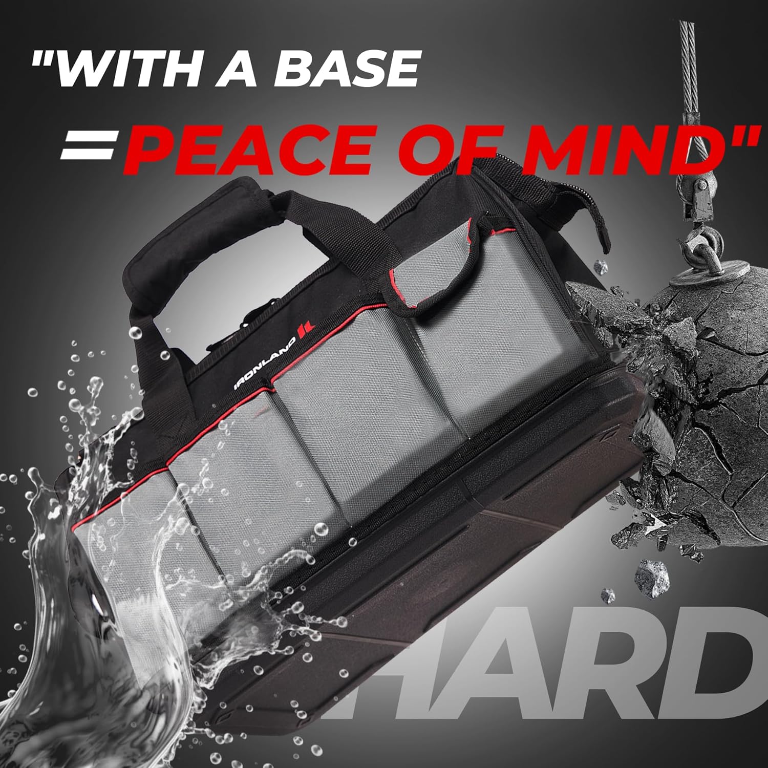 IRONLAND Hard & Sturdy Bottom Tool Bag Organizer 16.5 Inch for Men, Waterproof Heavy Duty Tool Bag with Soft Handle Large Zipper, Ideal for Mechanics Electrician Handyman Hvac, Great Gift for Dad - Image 3