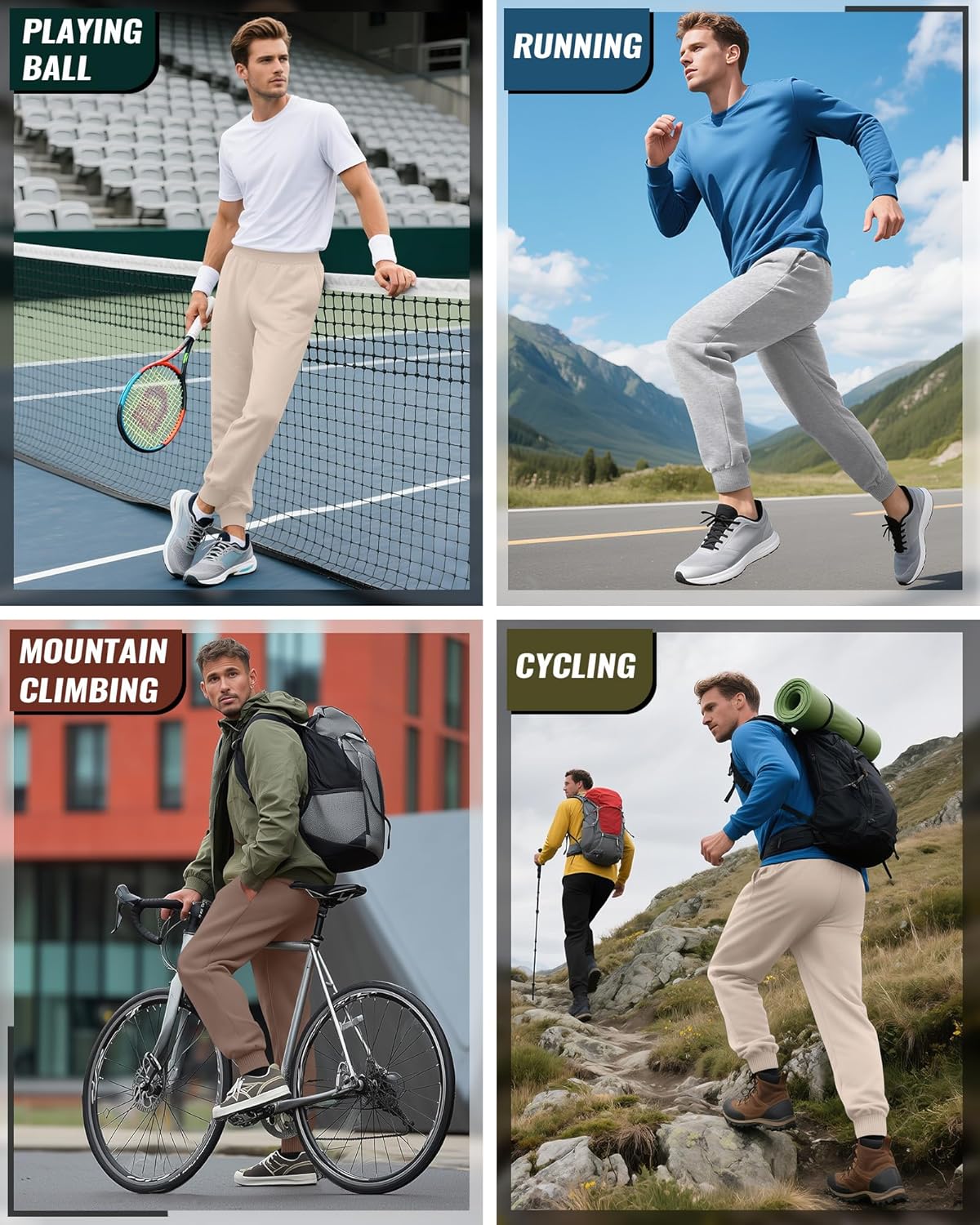 4 Pack Men's Joggers Baggy Athletic Sweatpants Casual Workout Lightweight Tapered Pants with Pockets(Black, Apricot, Light Gray, Mocha,Medium) - Image 3