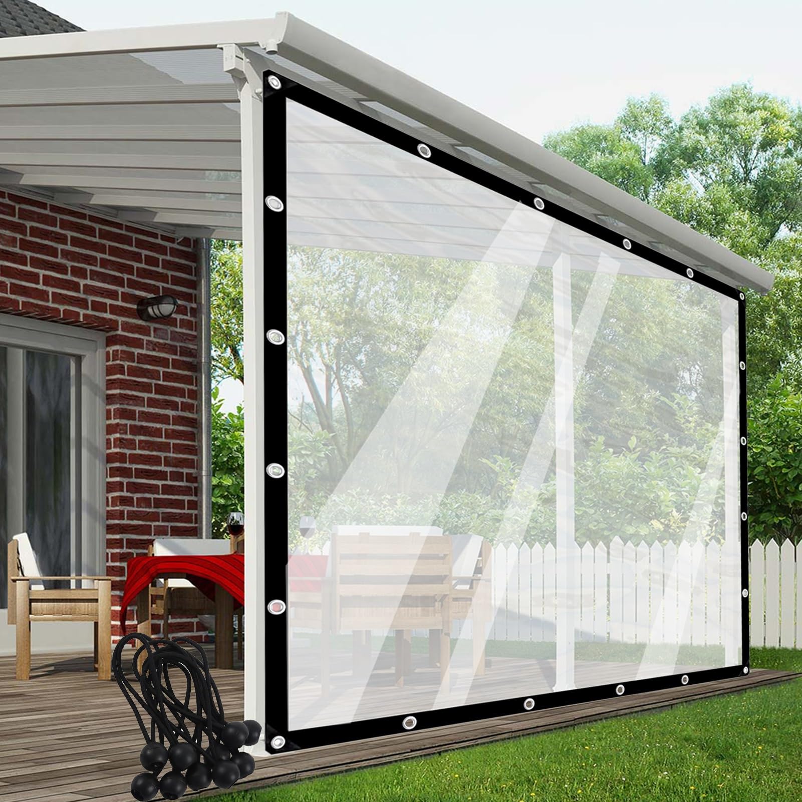 Pergola Transparante Dekzeilzijpanelen Buitengordijn Waterdicht Helder Zeil Pvc-kunststof Verandabehuizing, met Doorvoertules, Aanpasbaar POCHY (Color : Clear, Size : 1x1.5m