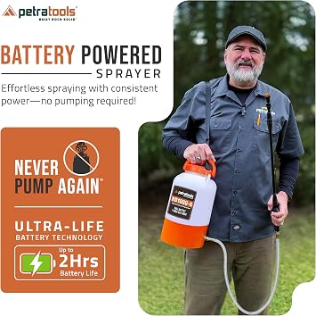PetraTools Battery Powered Sprayer 1 Gallon - HD1000-S - Heavy Duty Electric Sprayers in Lawn and Garden for Weed/Pest Control, Watering & More - with 8 Nozzles & Strap (1 Gallon ProKit)