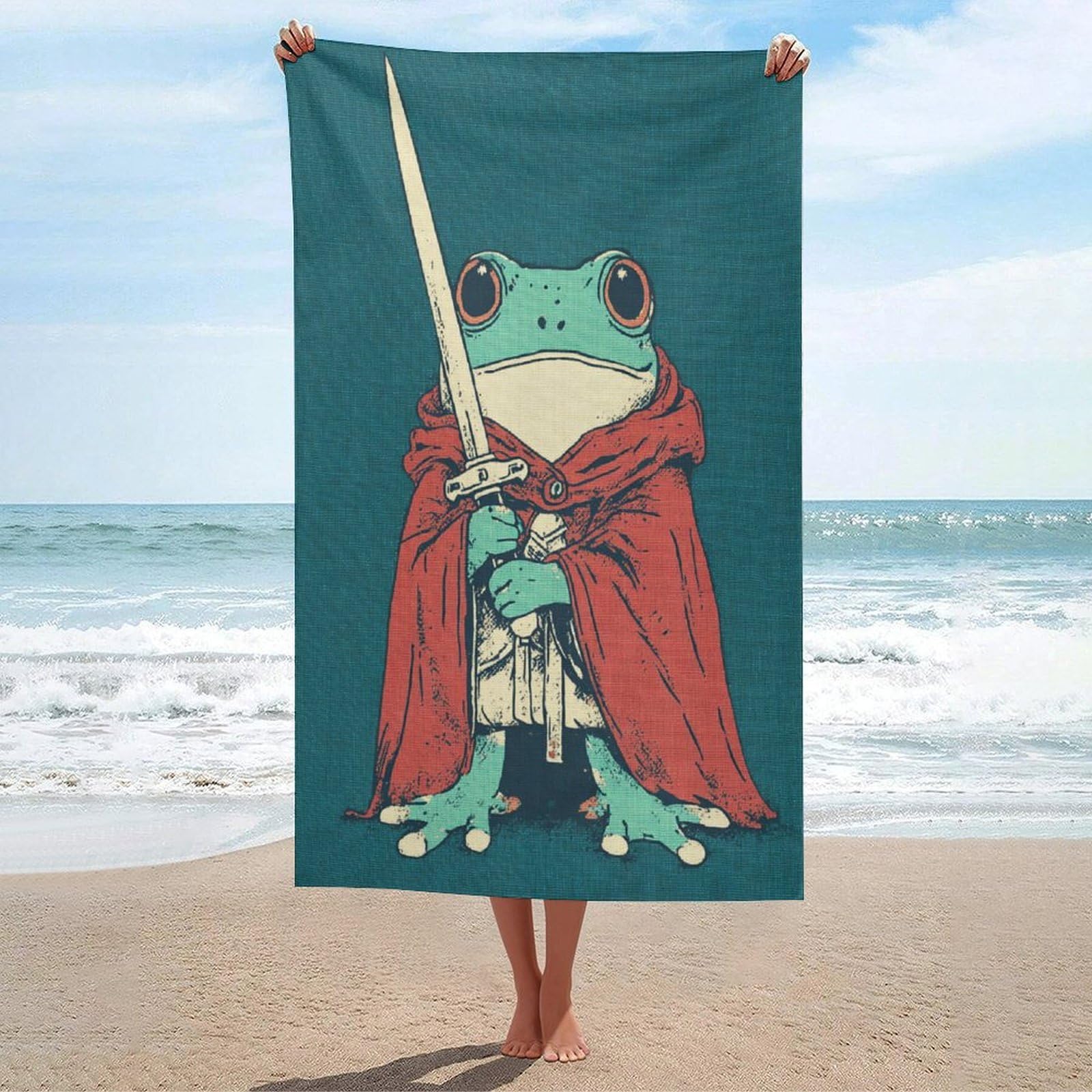 LSRCPD Funny Green Frog Standing Upright Beach Towel Sand Free Microfiber Large Shower Towels Multipurpose Absorbent for Bathroom Pool 130x80 CM