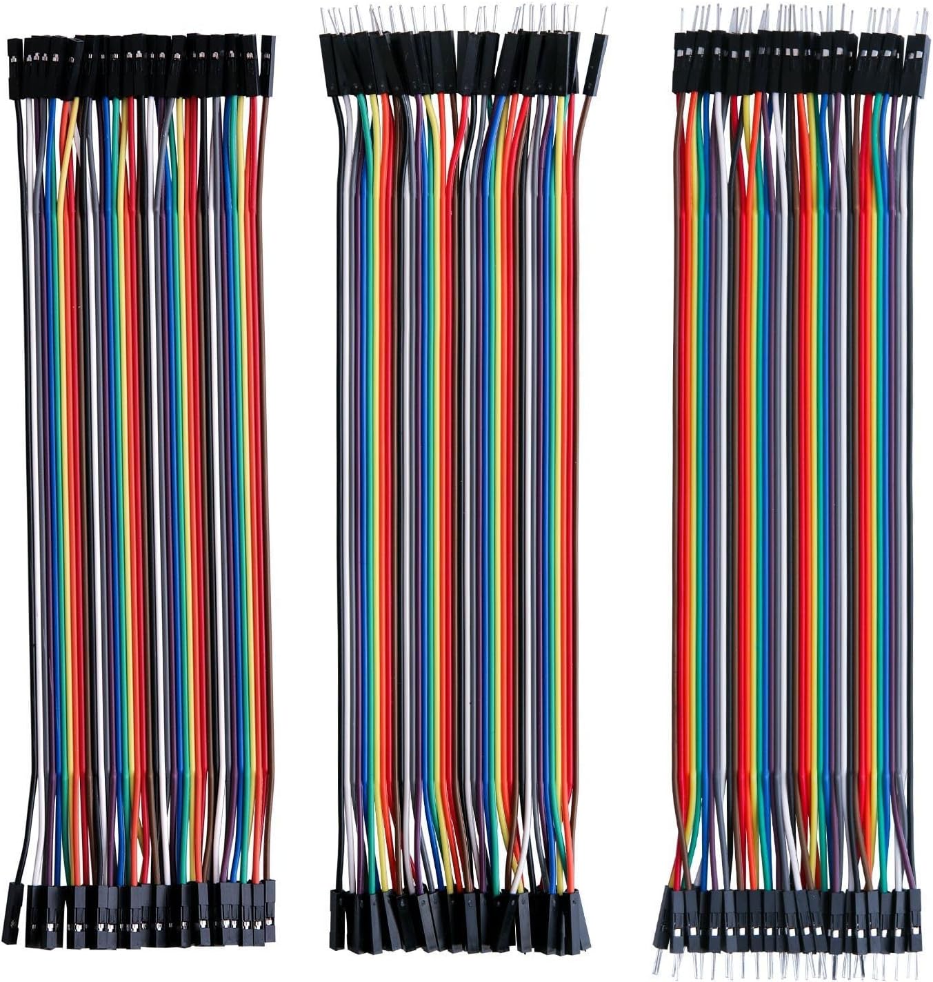 ELEGOO 120pcs Multicolored Dupont Wire 40pin Male to Female, 40pin Male to Male, 40pin Female to Female Breadboard Jumper Ribbon Cables Kit Compatible with Arduino Projects