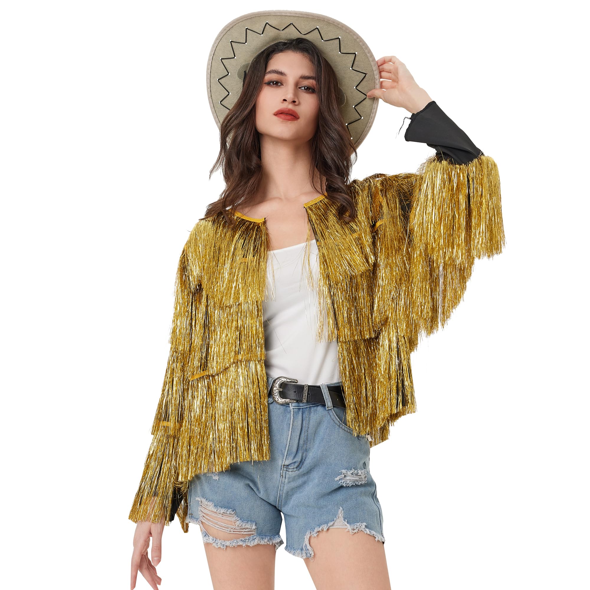 MISI CHAOThin Tinsel Jacket with Loose Fit Extra Dense Multilayer Tinsel Coat for Festival Carnival