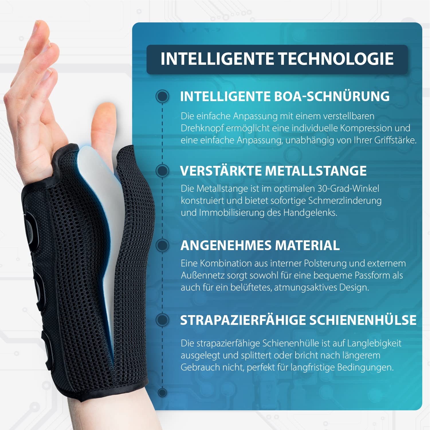 Actesso Premium BOA Handgelenkschiene - Verstellbares Stütz-Kompressionssystem für Karpaltunnel, Verstauchungen, Sehnenscheidenentzündung, Arthritis, Schmerzen, RSI-Verletzungen