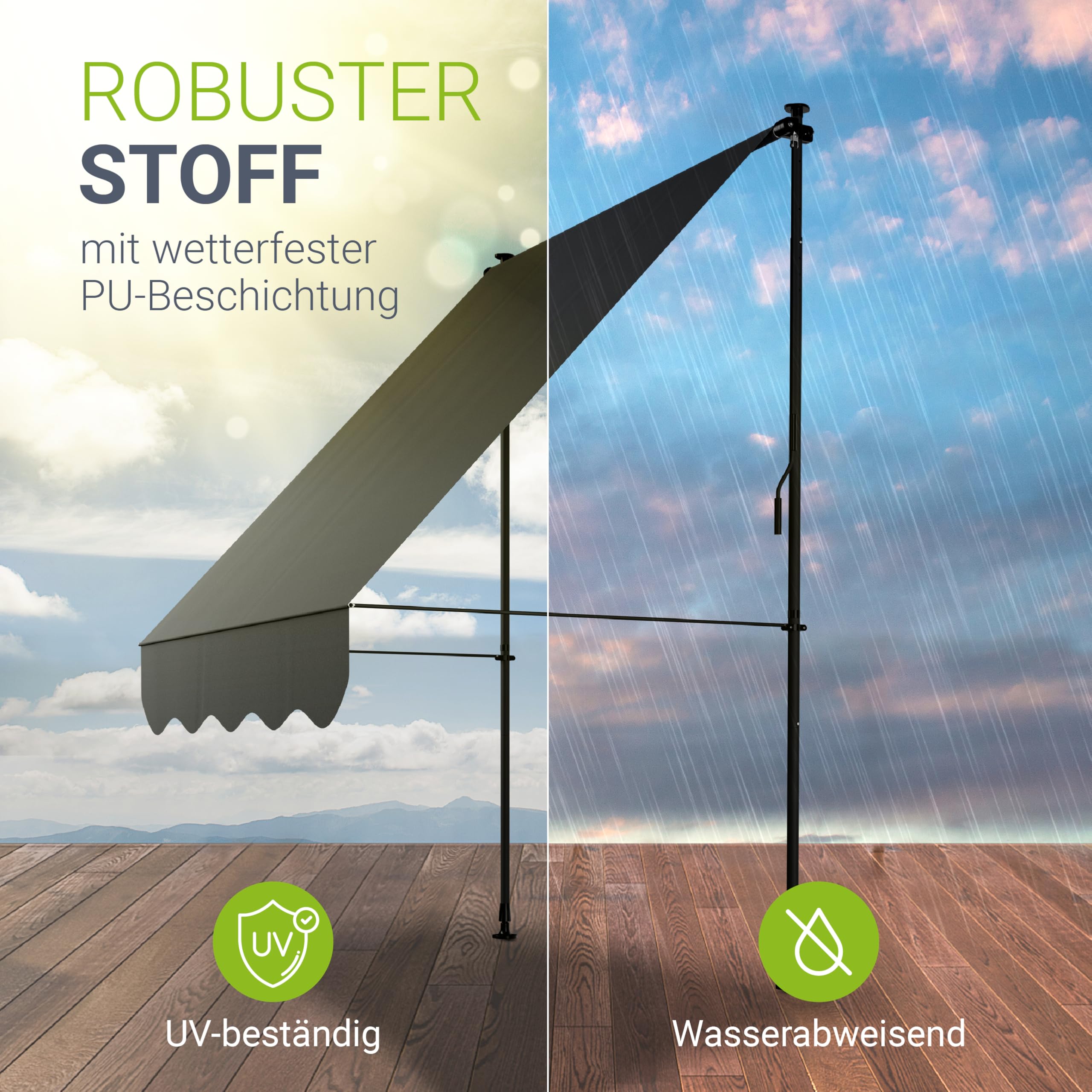 Juskys® Klemmmarkise Kapstadt 150x120 cm - Höhenverstellbar & UV-beständig - Balkon & Terrasse - Wetterfest & Sichtschutz - Terrassenüberdachung Grau