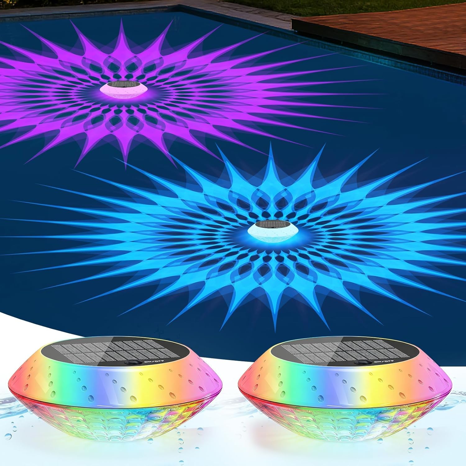 Luces Solares Flotantes para Piscina 2 Pack 1800mAh con Control Remoto IP68