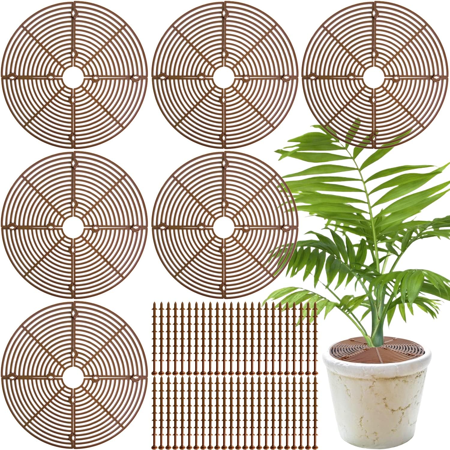 Srmayyi 11.8 Inch Plant Pot Grid,6 Pack Plant Pot Soil Covers Protectors with 48 Stakes,Cat Pet Digging Stopper for Indoor Outdoor