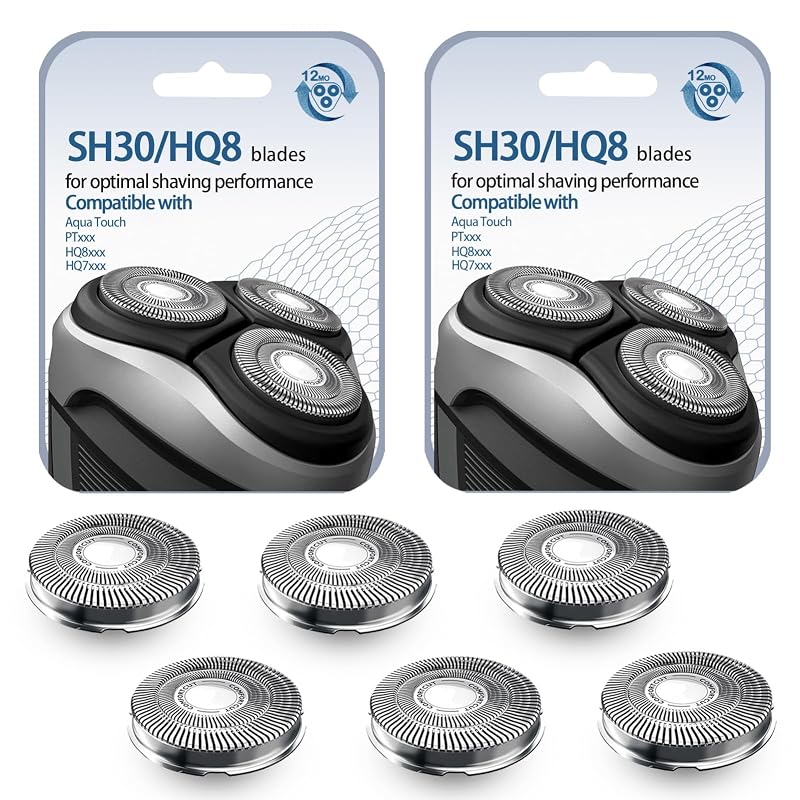 GORLENT 6 Cabeças de Reposição SH30/HQ8 para barbeadores Aquatec PTxxx e ATxxx