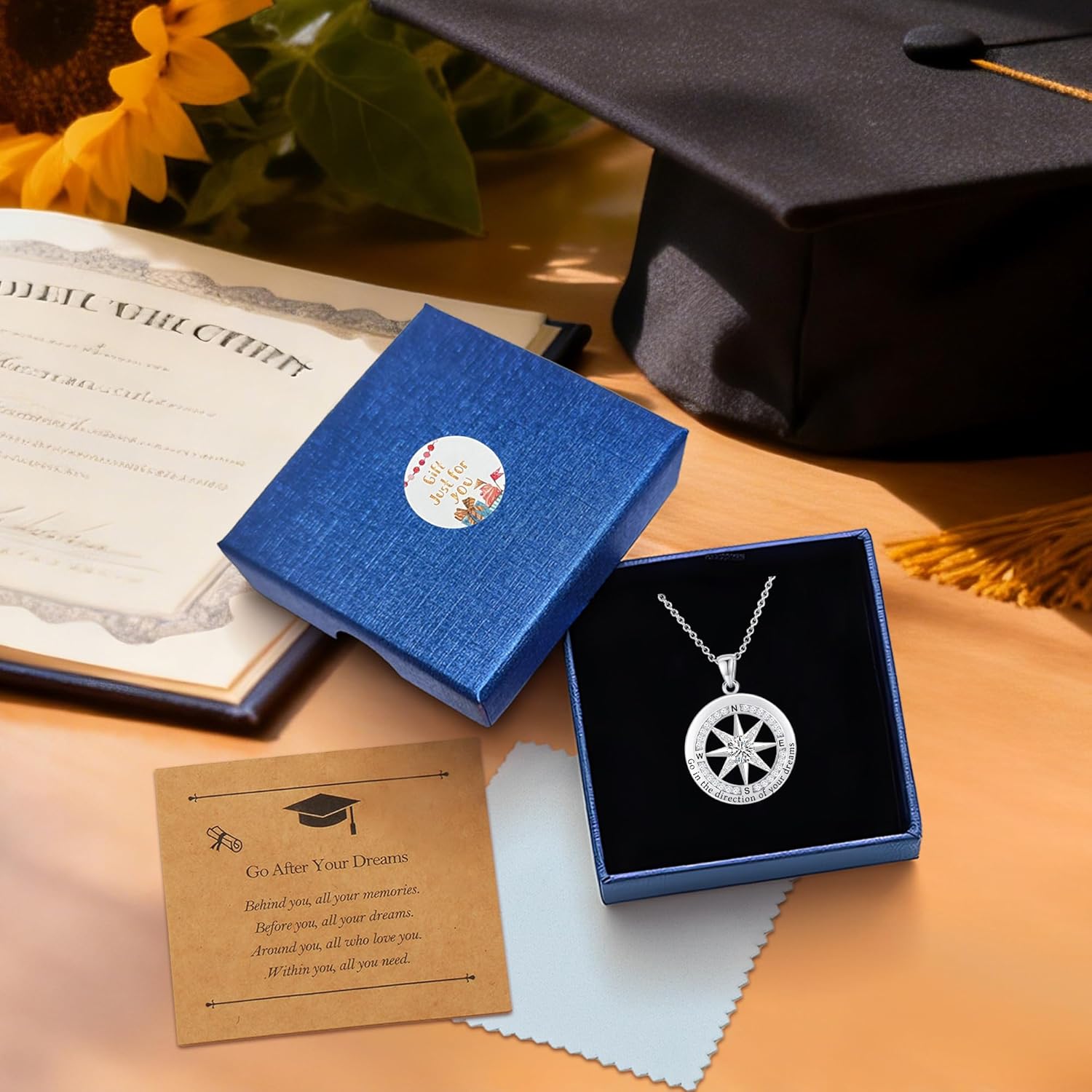 2026 Graduation Gifts for Women Her-Sterling Silver Compass Graduation Necklace 2026| Graduation Jewelry for Women Her 2026