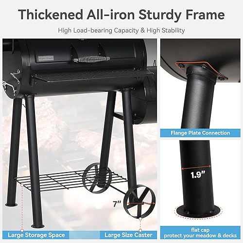 Miniatura 8 de GREEN PARTY Parrillas de carbón para ahumar compensadas con cámara de cocción de 28 pulgadas, ahumador de barril y parrilla de carbón, 512 pulgadas