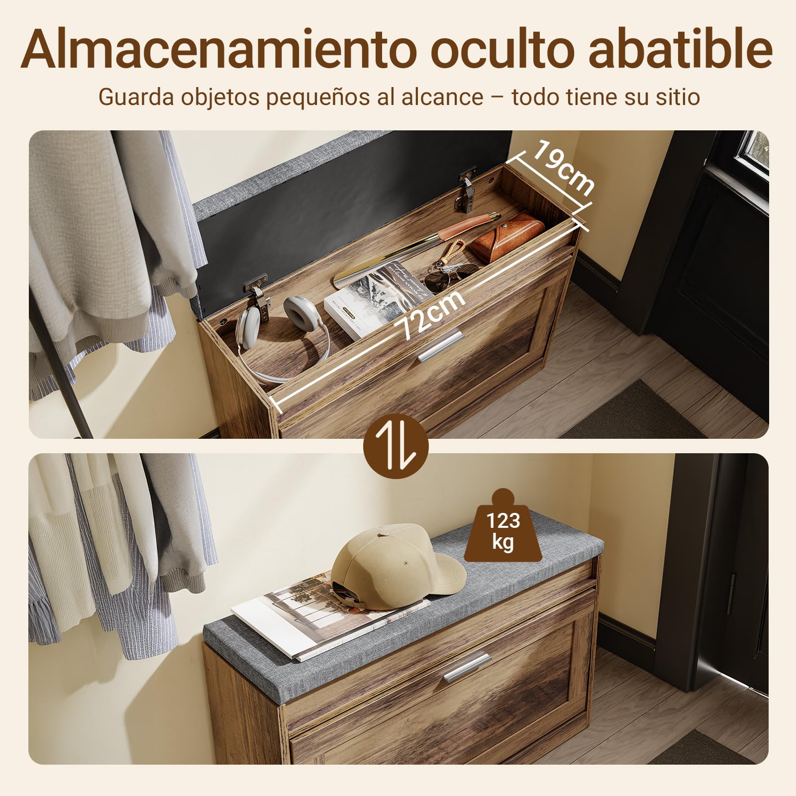 SoBuy Banco Zapatero con Asiento - Banco Almacenaje - Profundidad Ultrafina 24cm, Ideal para Espacios pequeños, Almacenamiento para Zapatos Talla 47 - FSR218-F