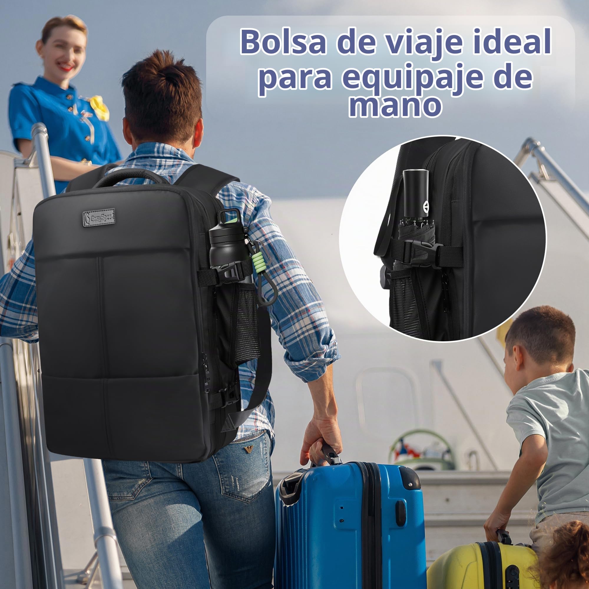 EASYSPEED Mochila de Viaje para Cabina de Avión 80L, Mochila al Vacío con Sistema de Compresión de Aire, Expandible, Resistente al Agua, Aprobada por TSA, para Embarque, Viajes, Senderismo y Acampada