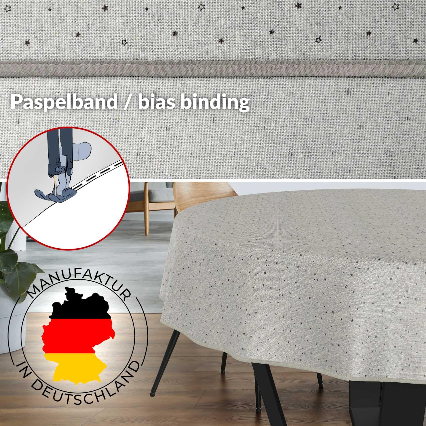 Mantel de Tela para Mesa de Comedor, Decoracion Mesa Pequeña, Cubre Mesa de Algodón y Poliéster, Lavable, Fácil de Limpiar, Redondo, Ovalado, Cuadrado, Estrella, 120 cm, con Dobladillo (Ribeteado)