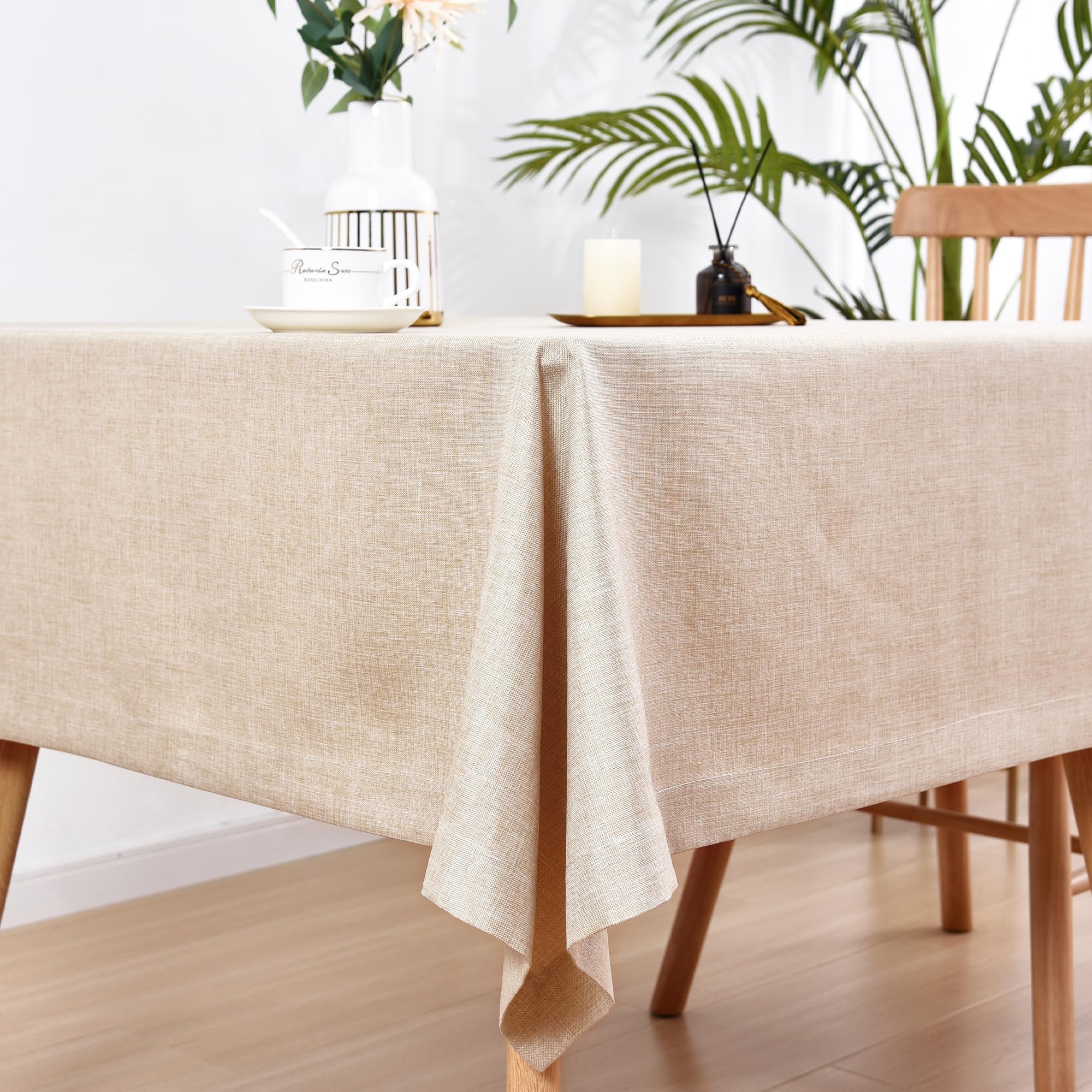 Wolkemer Faux Linen Square Tablecloth Heavy Duty Wrinkle Resistant Fabric Table Cloths 70 x 70 Inch Beige Table Cover for Kitchen Dining Indoor Outdoor Tabletop Decoration