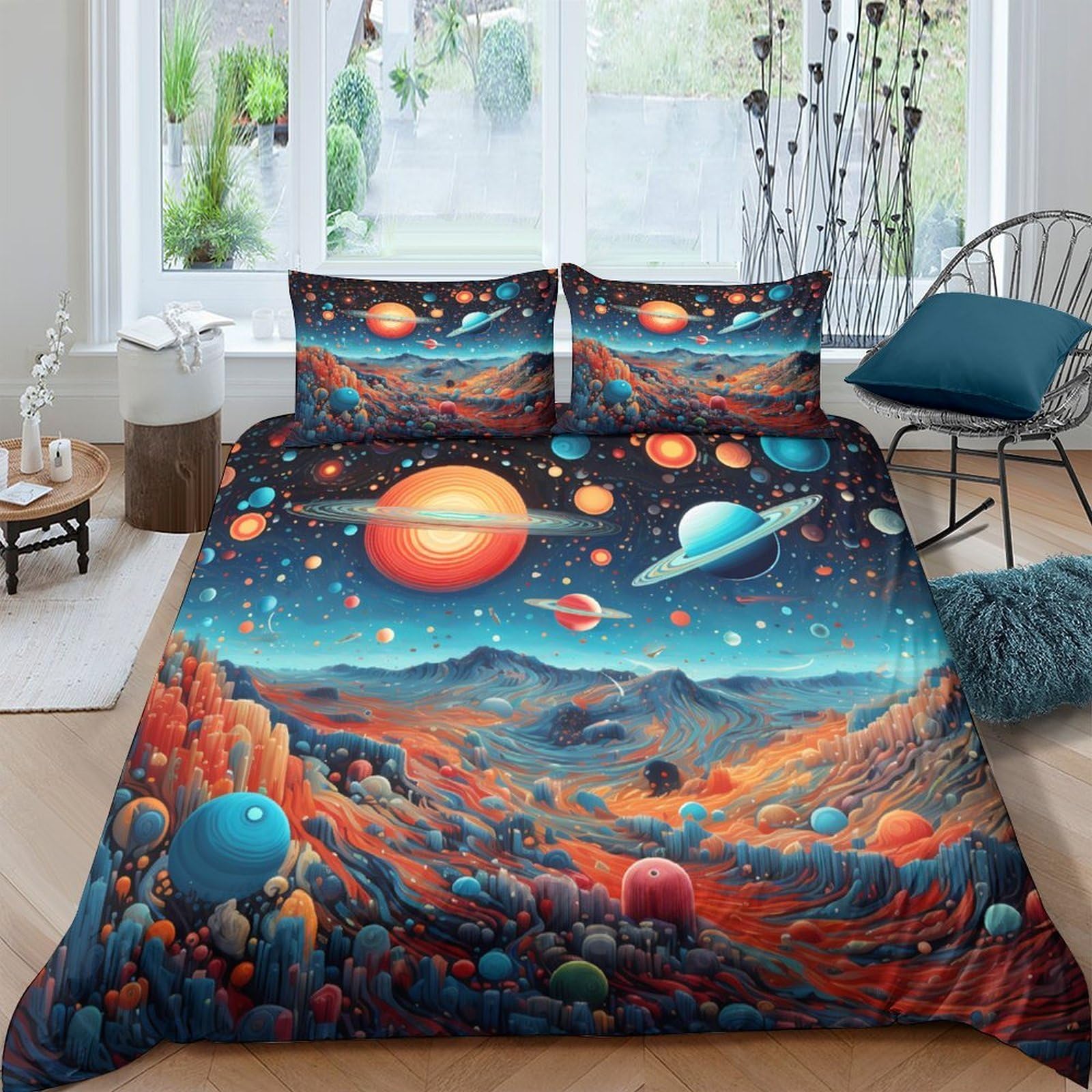 Ctjqhvkz Style-5 3D Printed Galaxy Starry Sky Fitted Sheet Microfiber Colourful Cosmic Nebula Mattress Cover Bedroom Home Décor Single（135X200cm）