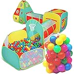5pc Kids Play Tent for Toddlers with Ball Pit, Crawl Tunnel, Indoor & Outdoor Playhouse, Jungle Gym, Toys for Boys & Girls, Includes Dart Balls, Teepee & Basketball Hoops, (with 50 Balls)