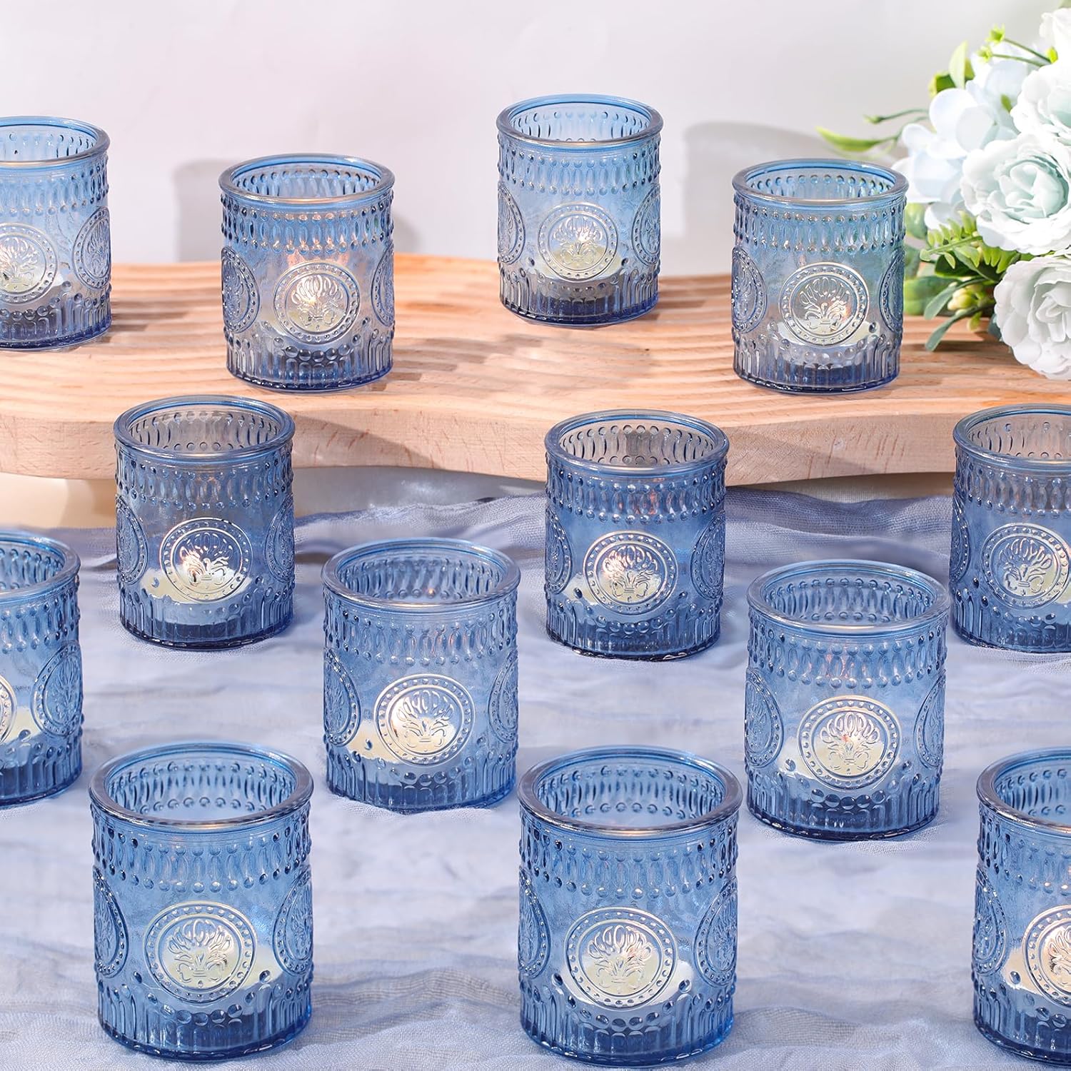 36 Pcs Blue Votive Candle Holders, Tea Light Candle Holders for Wedding Centerpiece, Glass Candle Holders for Table Centerpiece, Home and Party Decorations