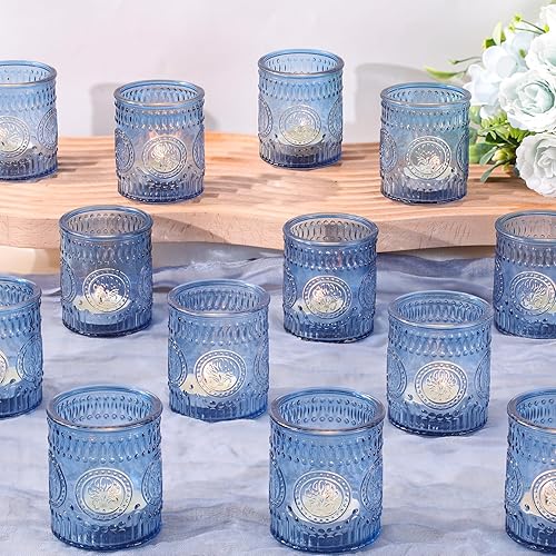 Miniatura 12 de 12 Pcs Gold Votive Candle Holders, Glass Candle Holders Embossed Tea Light Candle Holder for Wedding Table Centerpiece, Home Decor, Birdal Shower