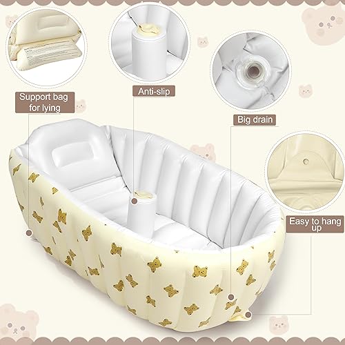 Miniatura 2 de Mink Bañera para recién nacidos a niños pequeños, bañera inflable para bebé con bomba de aire integrada, lavabo de ducha portátil de viaje con
