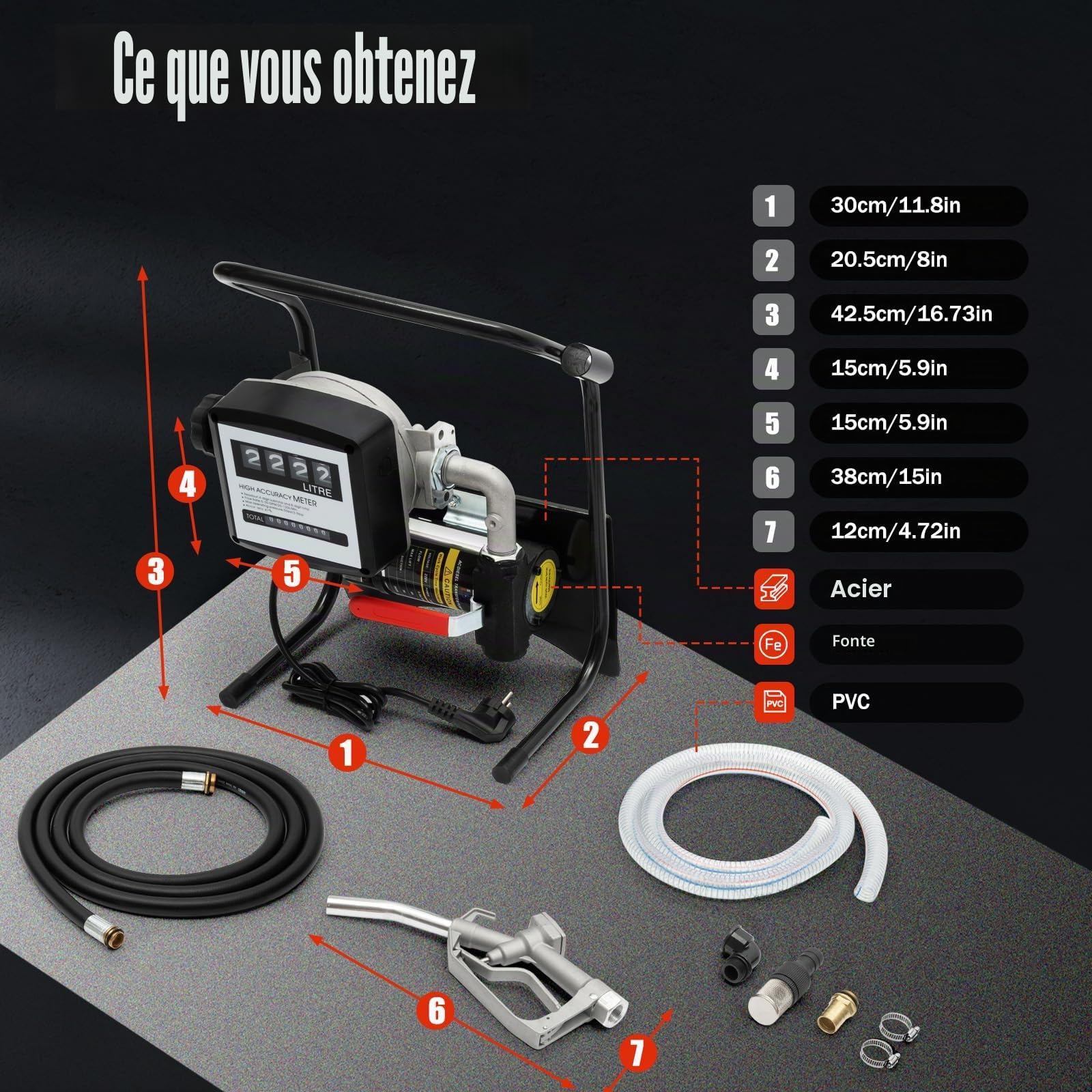 Pompe a Gasoil Electrique 220V Pompe Carburant 200W 45L/min Pompe Fioul pour auto avec compteur Pistolet de distribution automatique