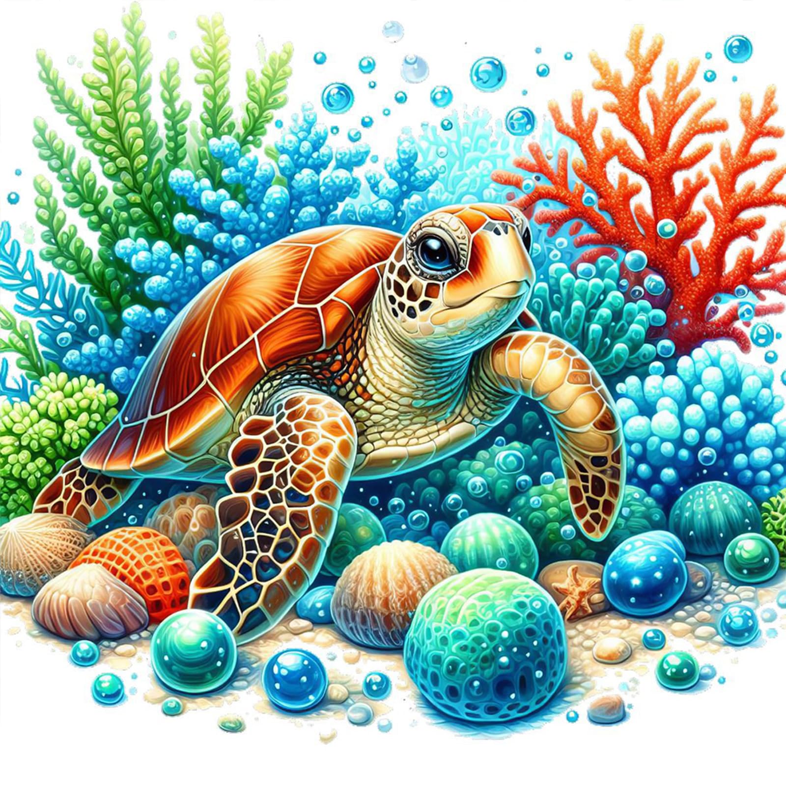 Kexpery Turtle Art Kit Diamond Painting Landscape 5D Round Diy 40X40cm For Adults Beginners Home Decoration Original Gift