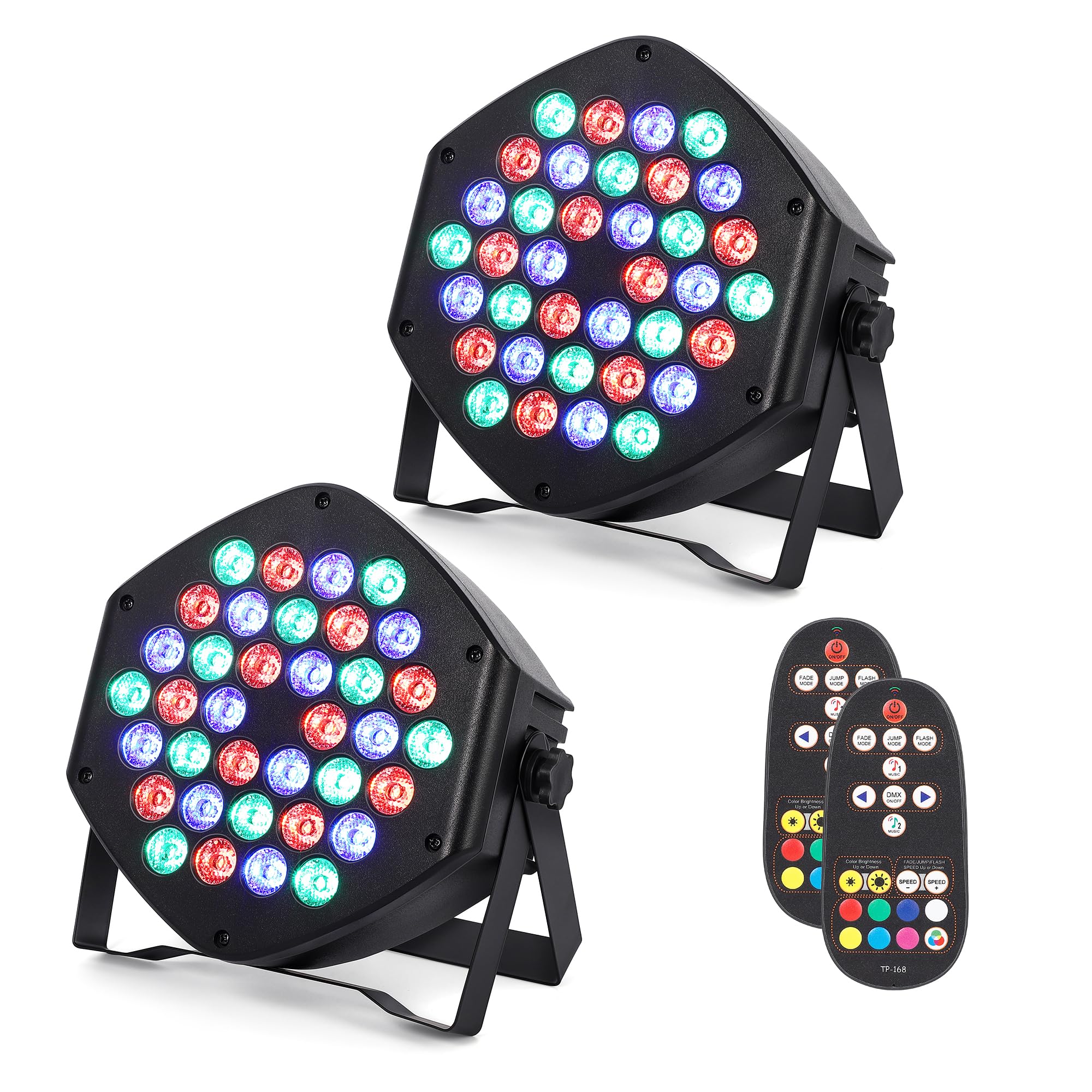 Rechargeable Par Lights 36 RGB Stage Lights, Wireless Dj Uplights Battery Powered Uplighting Sound Activated DMX Control for Wedding Dj Disco Show(2 Pack)