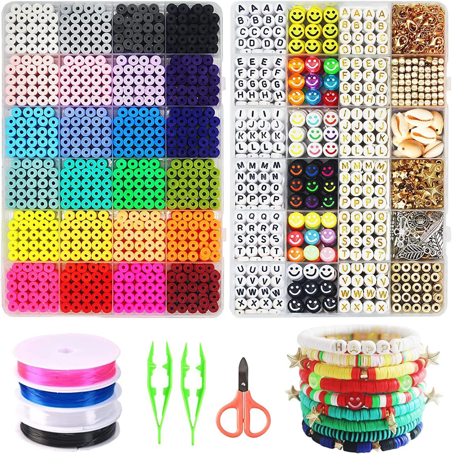 Gudina Clay Beads, Bracelet Making Kit 6000Pcs 6 MM 24 Color Polymer