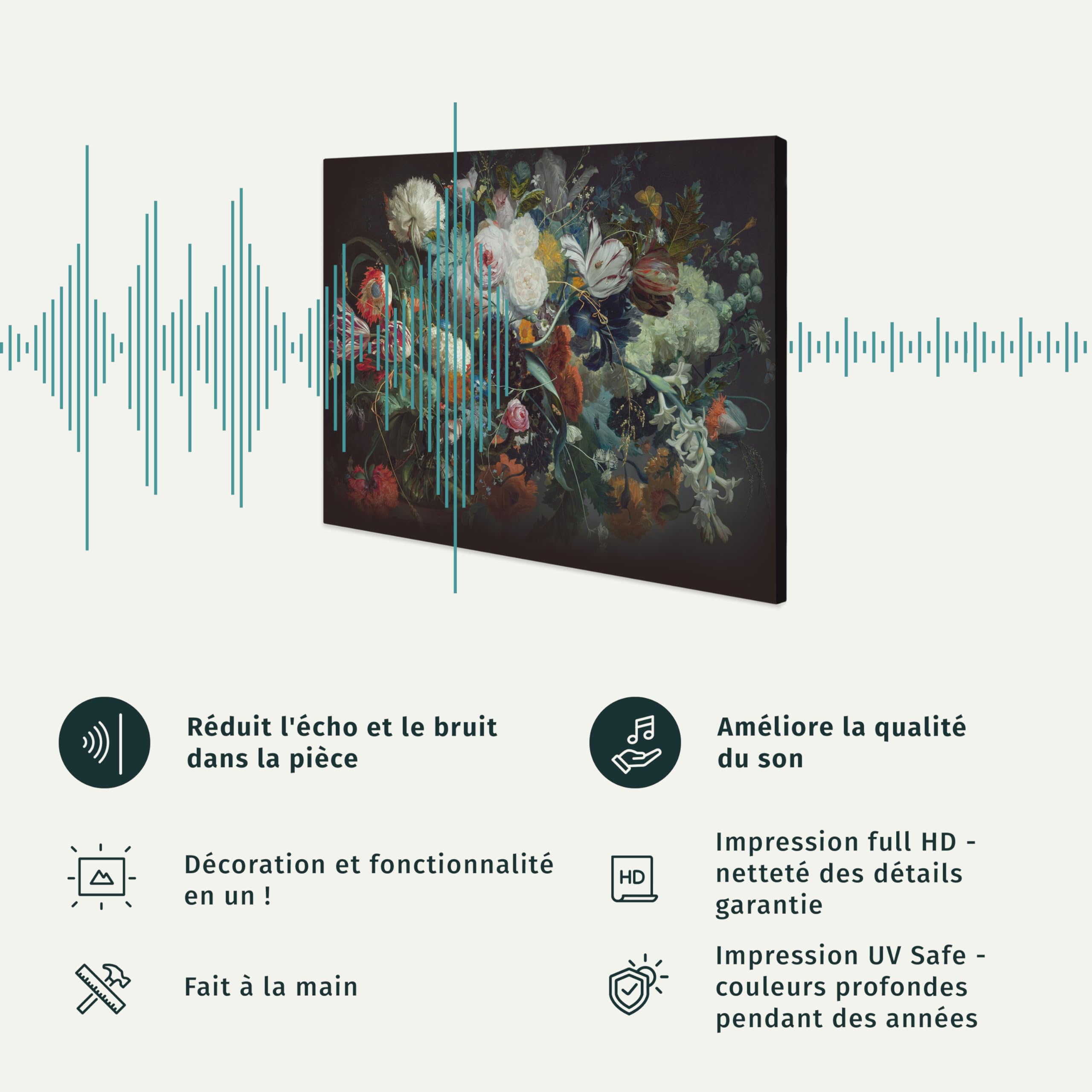 B&D XXL - Tableau Acoustique Nature 100x50 cm 5 Parties - Décoration Murale Anti-Bruit Isolation Phonique Bureau Chambre Panneau Insonorisant Impression sur Toile - Fleur b-C-0041-b-n