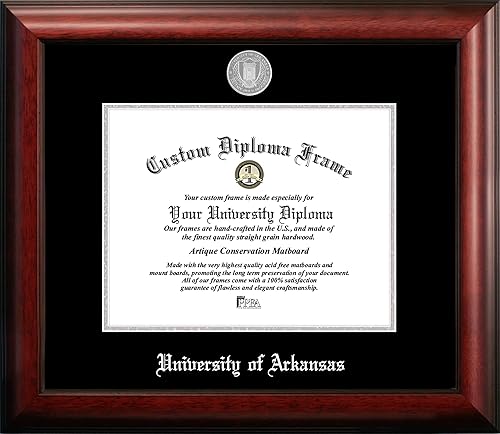 NCAA Arkansas Razorbacks - Marco de diploma unisex plateado en relieve de la Universidad de Arkansas, 11 pulgadas de ancho x 8.5 pulgadas de alto,