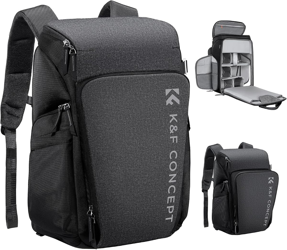 Mochila para cámara K&F CONCEPT, bolsa para cámara expandible de 22 L con cubierta para lluvia | con soporte para trípode y compartimento para computadora portátil de 15,6 pulgadas, acceso rápido y resistente al agua para Canon/Nikon/Sony/DJI/DSLR sin espejo, B06