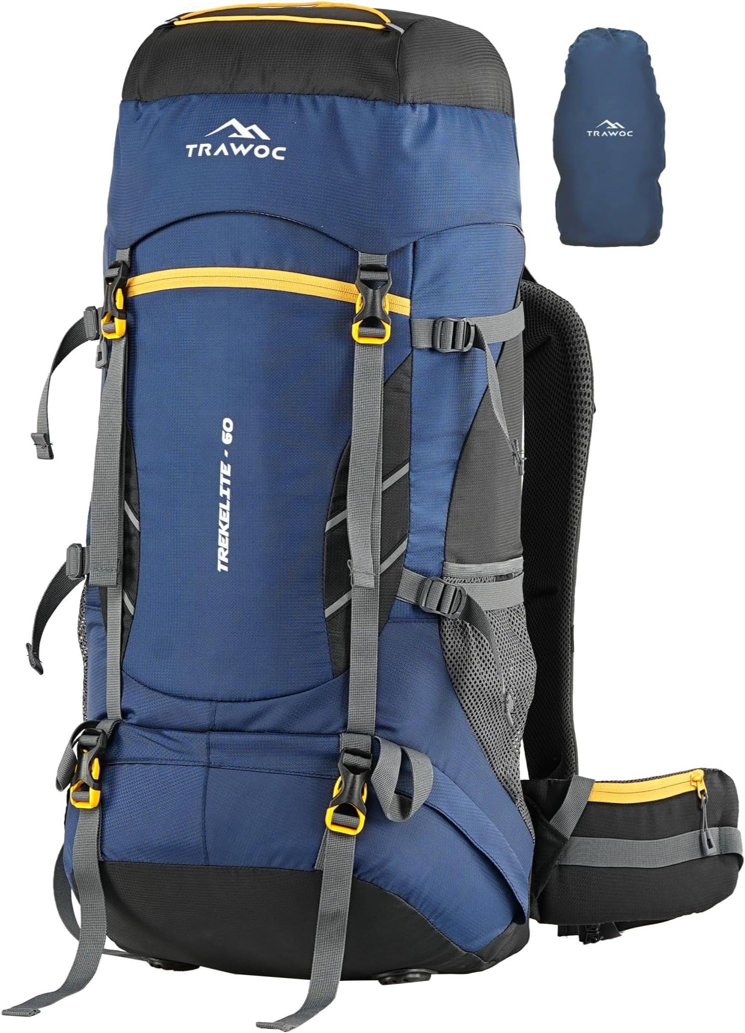TRAWOC TREKELITE 60L Travel Backpack Hiking Trekking Bag Camping Rucksack for Men & Women with/Shoe Compartment-Navy Blue
