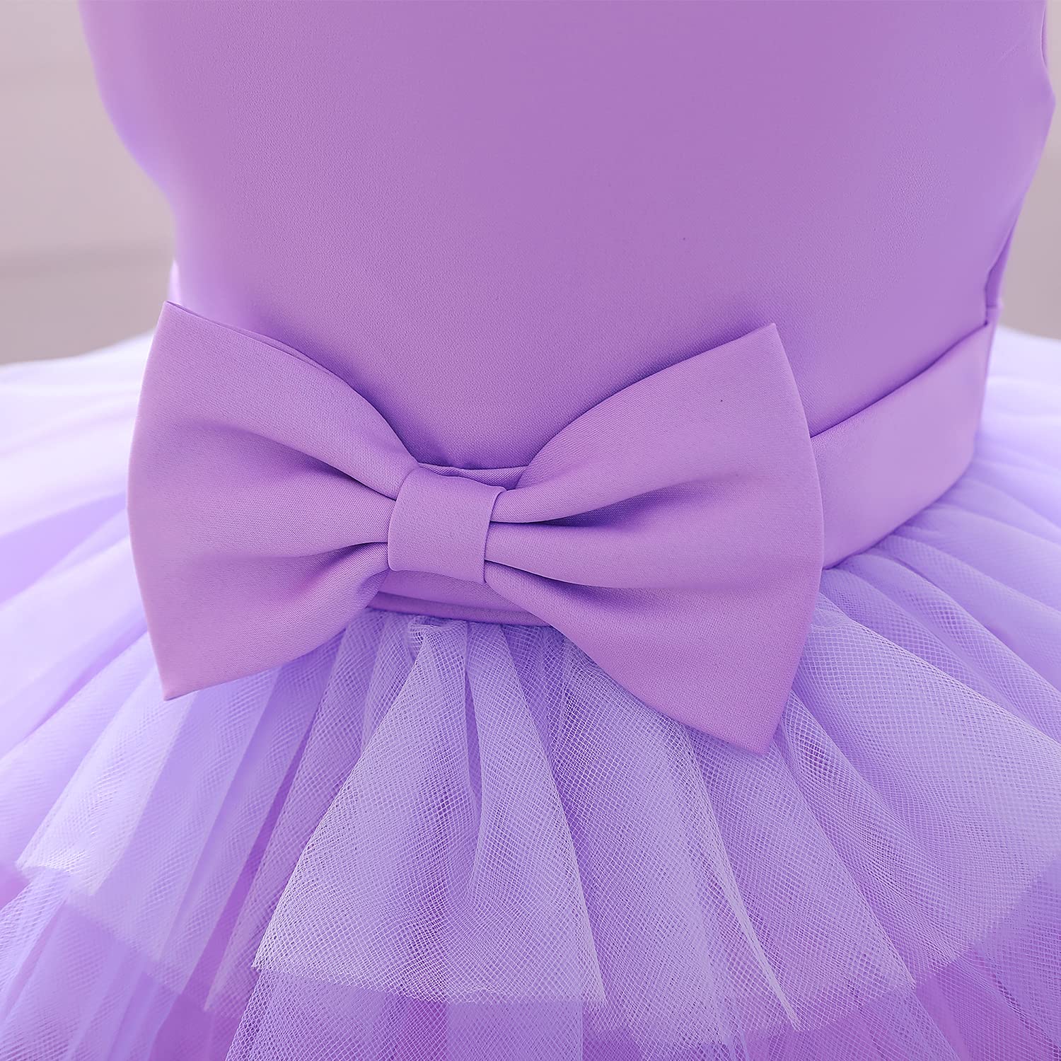 Blumen-Baby-Mädchen Spitzenkleid Kleinkind Tüll ärmellos Schleife Prinzessin Party Hochzeit Festzug Brautjungfer (0-6T)