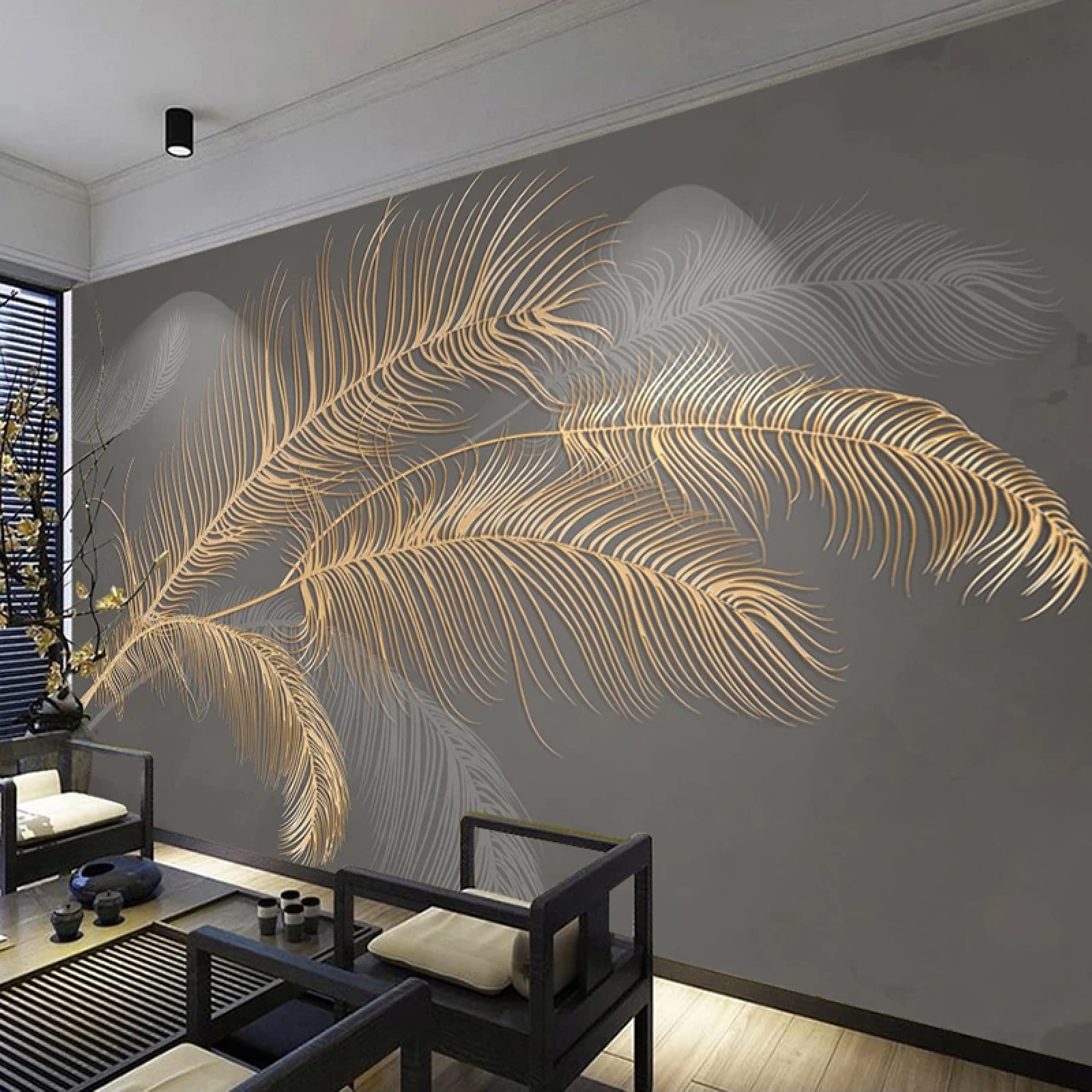 Papier Peint Adhésif Plume 441X315 Cm Mural Décoration Feuille Autocollante Stickers Xxl Poster