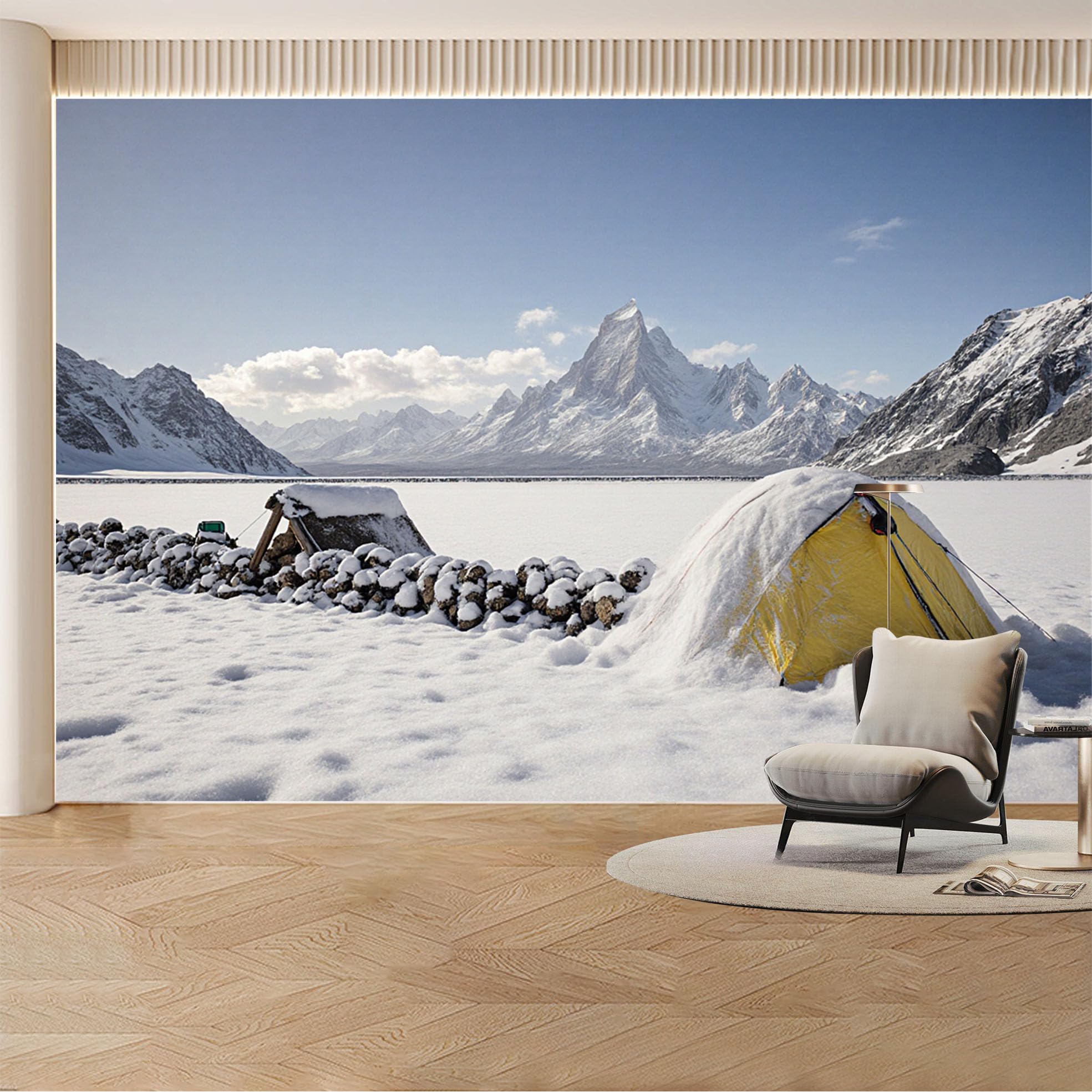 Custom Wall Mural Wallpaper Snowy Mountain Tent Landscape Nature 3D Effect Wall Decor Large Wall Art Misty for Living Room， Bedroom， Office