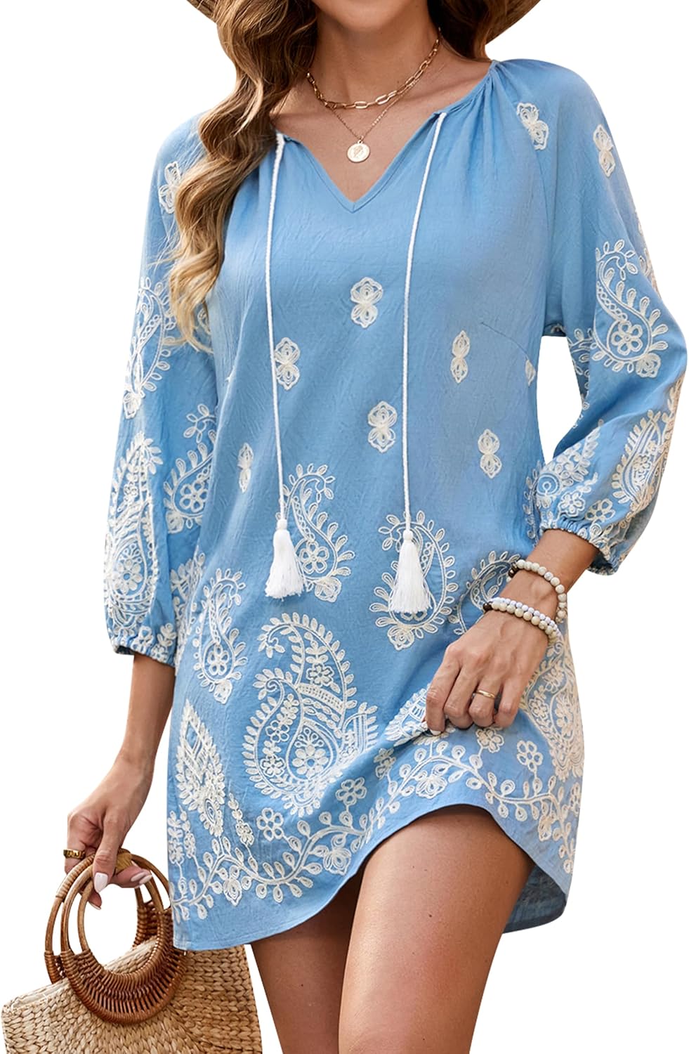 Blooming Jelly Women Swimsuit Coverup Beach Bathing Suit Cover Up Embroidery Paisley Dress Boho Vacation Outfits