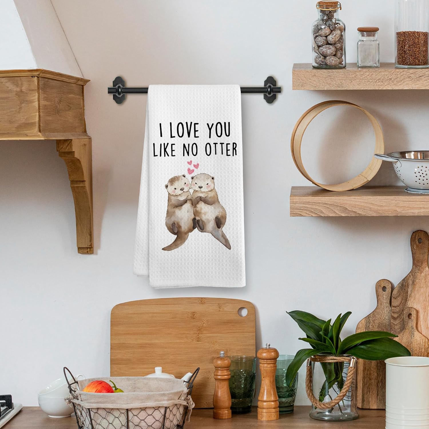 Valentines Day Otter Kitchen Towels, Otter Valentines Couple Gifts for Her Him Kids, I Love You Like No Otter, Valentine Decorations Dish Hand Tea Towels for Home Bathroom Kitchen, 16x24 Inch - Image 2