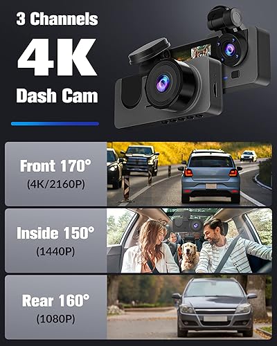 Miniatura 2 de Cámara de tablero para automóviles, cámara 4K Full HD Dash Cam frontal y trasera con tarjeta SD de 32 GB, visión súper nocturna incorporada,