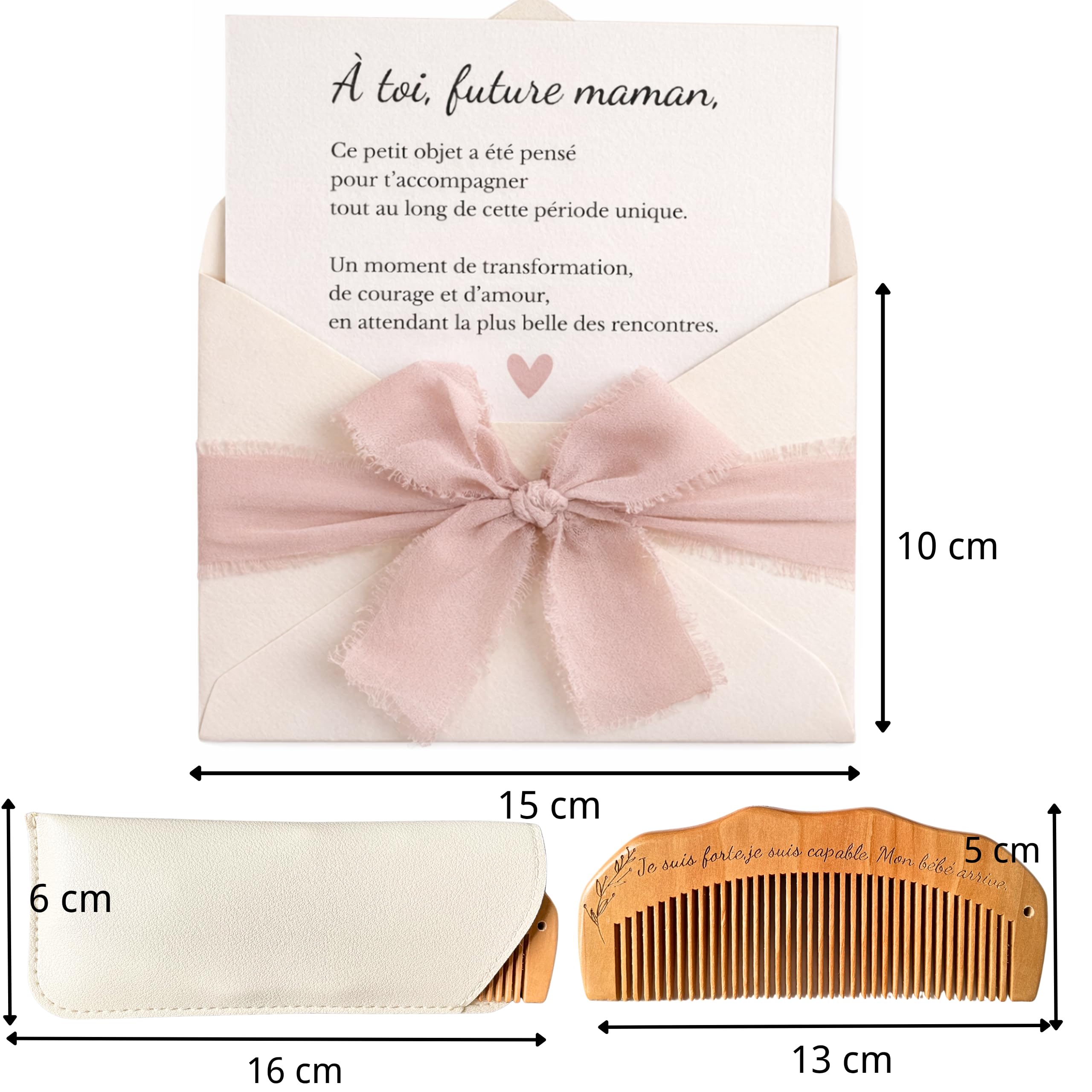 Cadeau grossesse femme enceinte – peigne accouchement en bois avec carte émotionnelle – idée cadeau maternité prénatal future maman