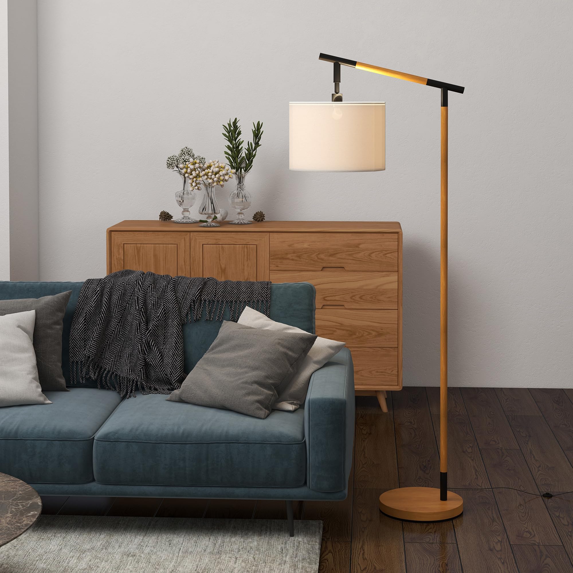 HOMCOM Modern Floor Lamps with Rotating Lampshade for Living Room Brown | Standing Lamp for Bedroom, LED Bulb Included