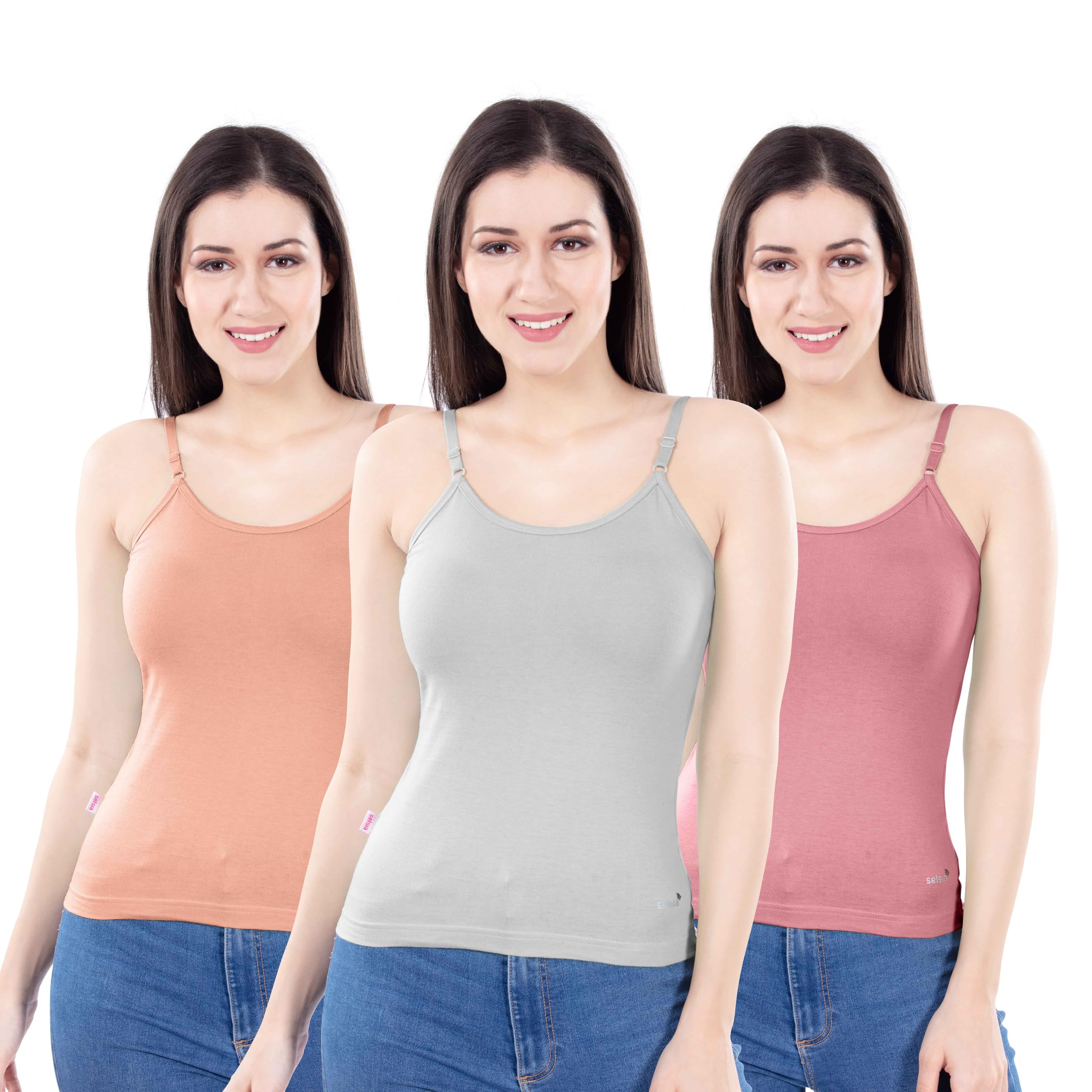 SeLSIa Trendy WomenSelsia Womens Cotton Camisole Slip | Adjustable Strap Camisole Slip
