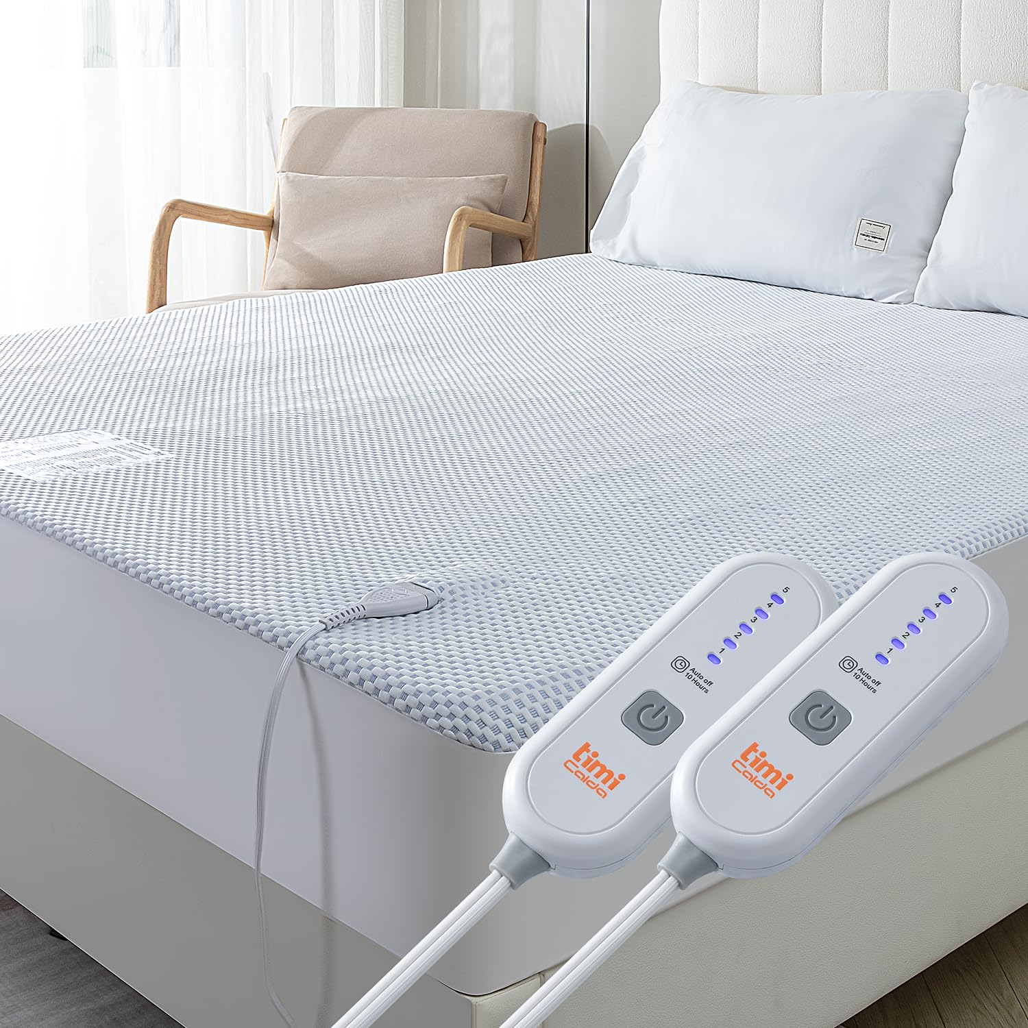 Photo 1 of TiMiCalda Heated Mattress Pad King - Electric Mattress Pad Cover with Dual Controllers, 5 Heat Settings & 10-Hour Auto Off, Deep Pocket Bed Protector for All Seasons, 78"x80"